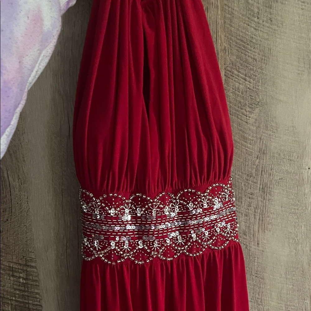 Elegant Red Dress with Beaded Waist